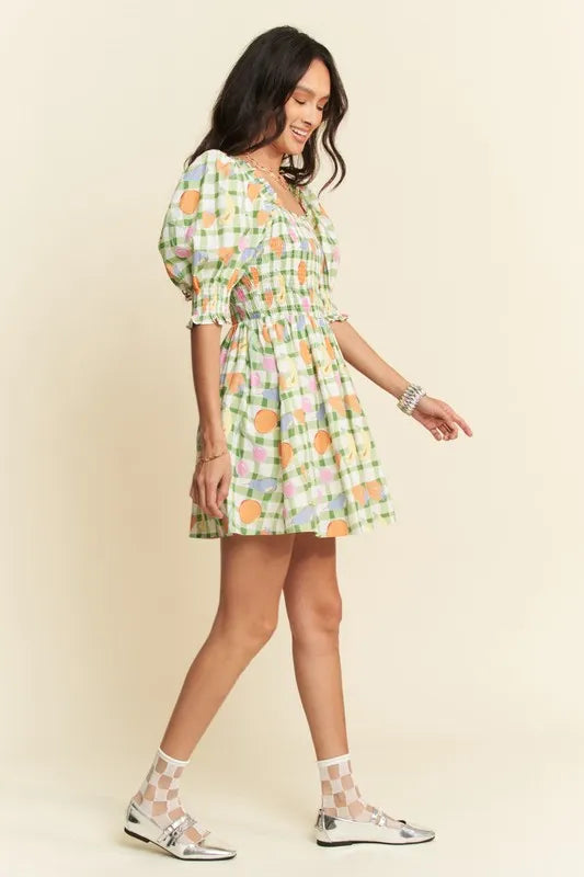 Davi & Dani Fruits Printed Smocking Mini Dress - Brittney MADE