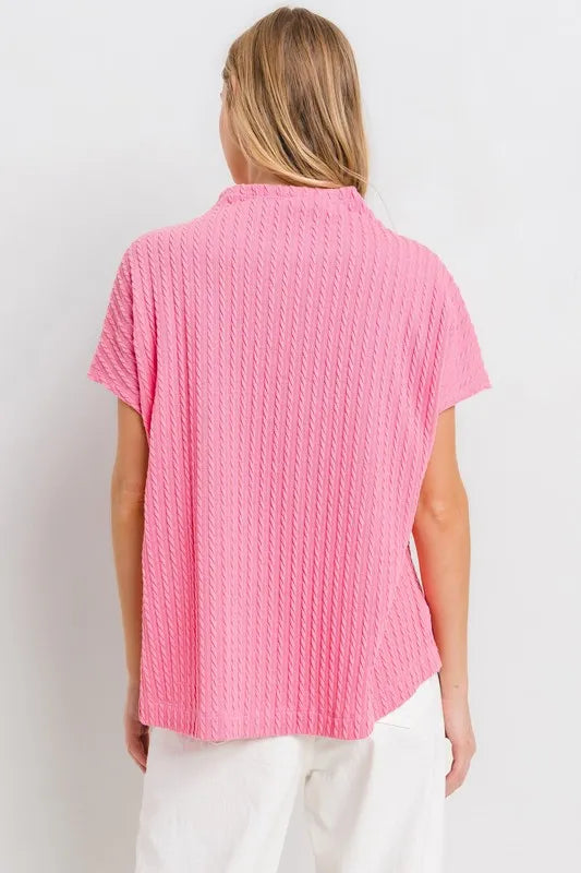 Ces Femme Texture Mock Neck Short Sleeve Knit Top - Brittney MADE