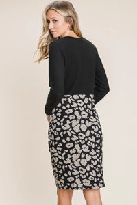 BOMBOM Leopard Color Block Knit Dress - Brittney MADE