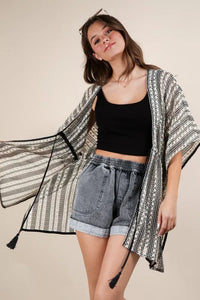 VERY J Striped Poncho Boho Cardigan - Brittney MADE