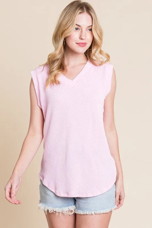 BOMBOM Rib Knit V-Neck Tank - Brittney MADE