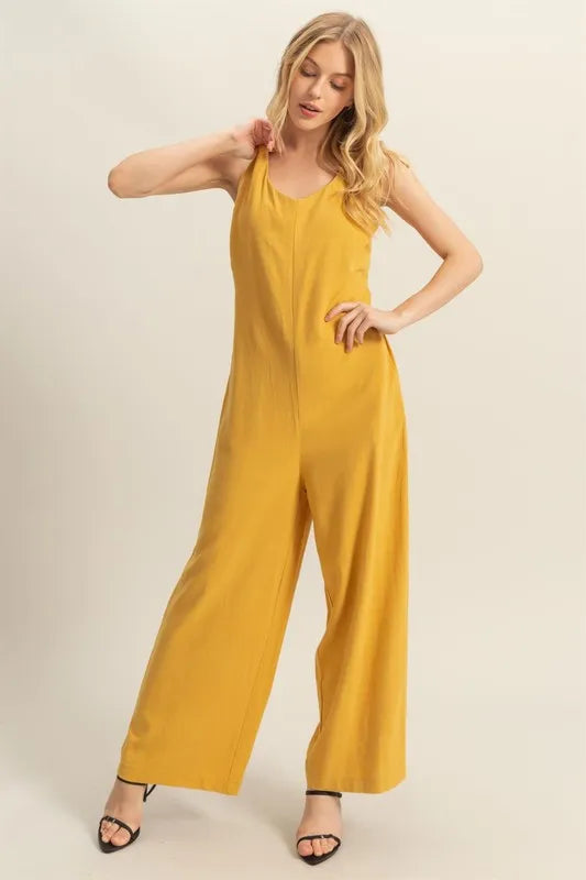 HYFVE Cutout Back Knotted Strap Wide Leg Jumpsuit - Brittney MADE