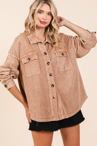 Mittoshop Mineral Wash French Terry Elbow Patch Shacket - Brittney MADE