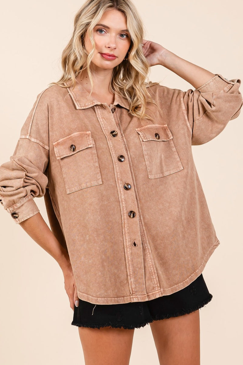 Mittoshop Mineral Wash French Terry Elbow Patch Shacket - Brittney MADE