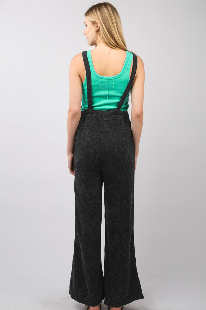 VERY J Texture Washed Wide Leg Overalls - Brittney MADE