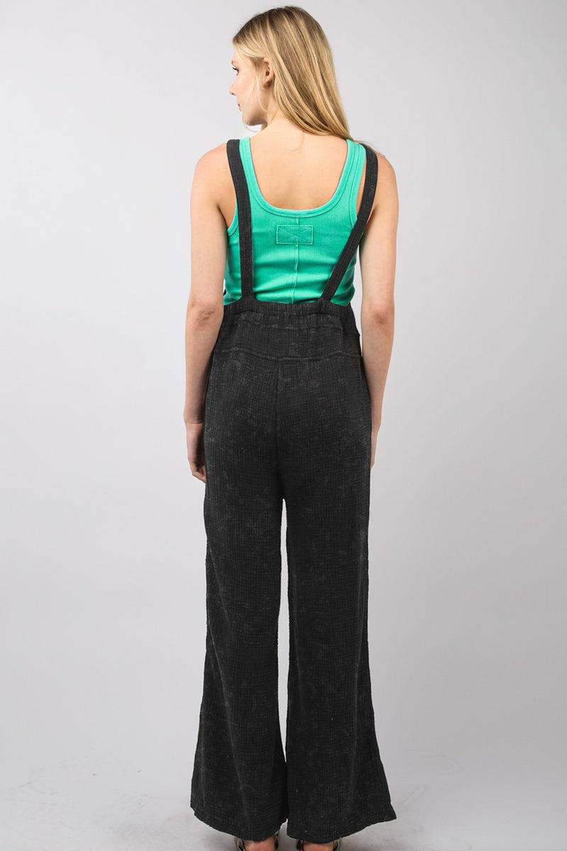 VERY J Texture Washed Wide Leg Overalls - Brittney MADE