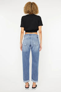 Kancan Mid Rise Distressed Straight Jeans - Brittney MADE