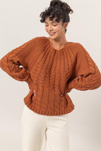 HYFVE Cable-Knit Round Neck Raglan Sleeve Sweater - Brittney MADE