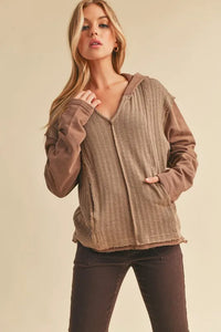 Aemi + Co Frayed Hem Exposed Seam Long Sleeve Hoodie - Brittney MADE