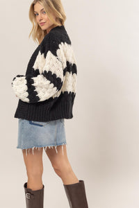 HYFVE Scallop Striped Open Front Long Sleeve Sweater Cardigan - Brittney MADE
