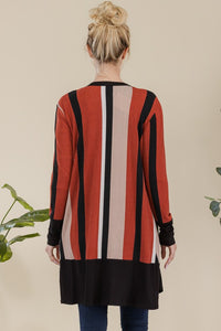 Celeste Full Size Striped Button Up Long Sleeve Cardigan Plus Size - Brittney MADE
