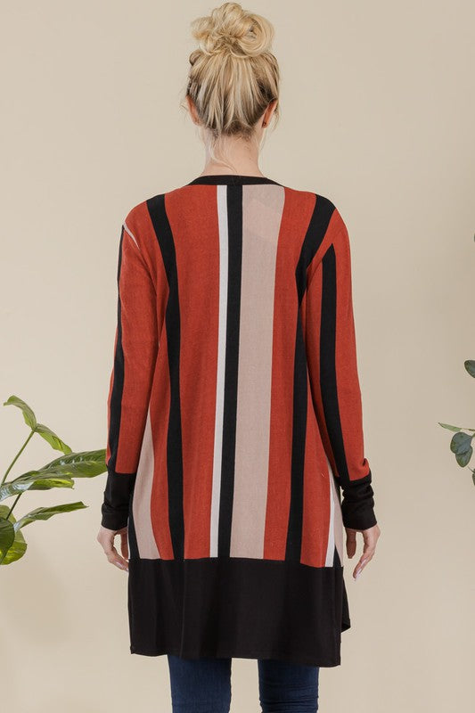 Celeste Full Size Striped Button Up Long Sleeve Cardigan Plus Size - Brittney MADE
