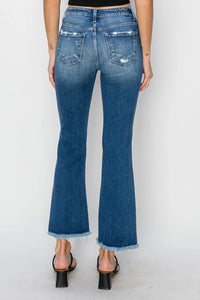 RISEN Full Size Frayed Step Hem Ankle Straight Jeans - Brittney MADE