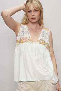POL Lace Detail Frill Floral V-Neck Sleeveless Top - Brittney MADE