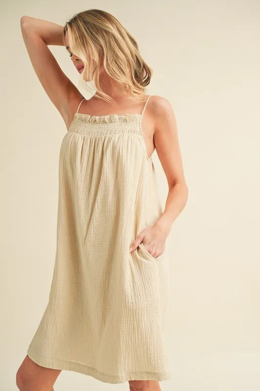 Aemi + Co Embroidered Trim Gauze Square Neck Mini Cami Dress - Brittney MADE