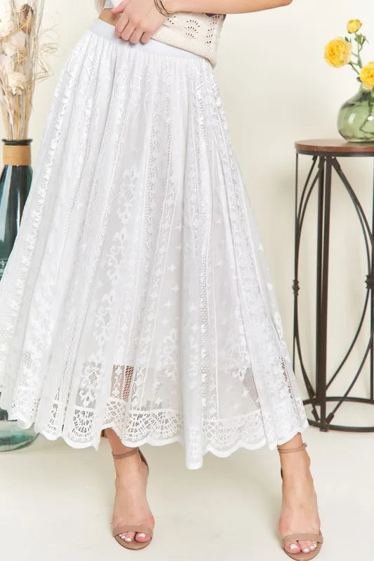ADORA Elastic Waist Lace Midi Skirt - Brittney MADE
