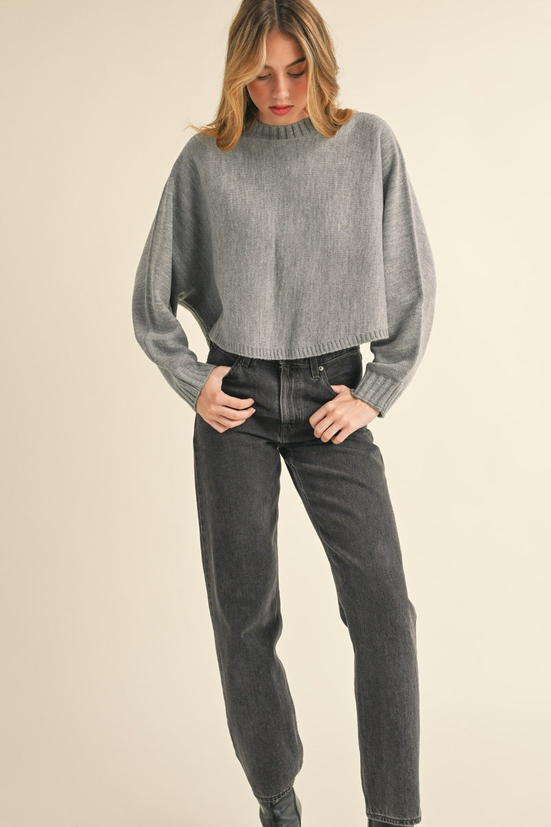 Mable Round Neck Dolman Sleeve Cropped Sweater - Brittney MADE