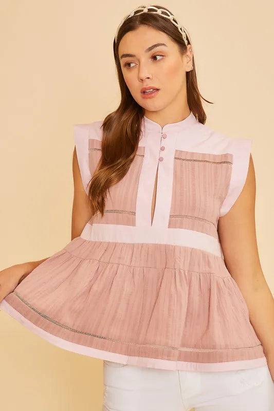 Annie Wear Contrast Trim Peplum Button Detail Blouse - Brittney MADE