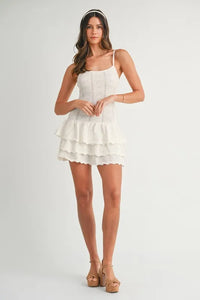 MABLE Bow Pointelle Knit Ruffle Mini Dress - Brittney MADE