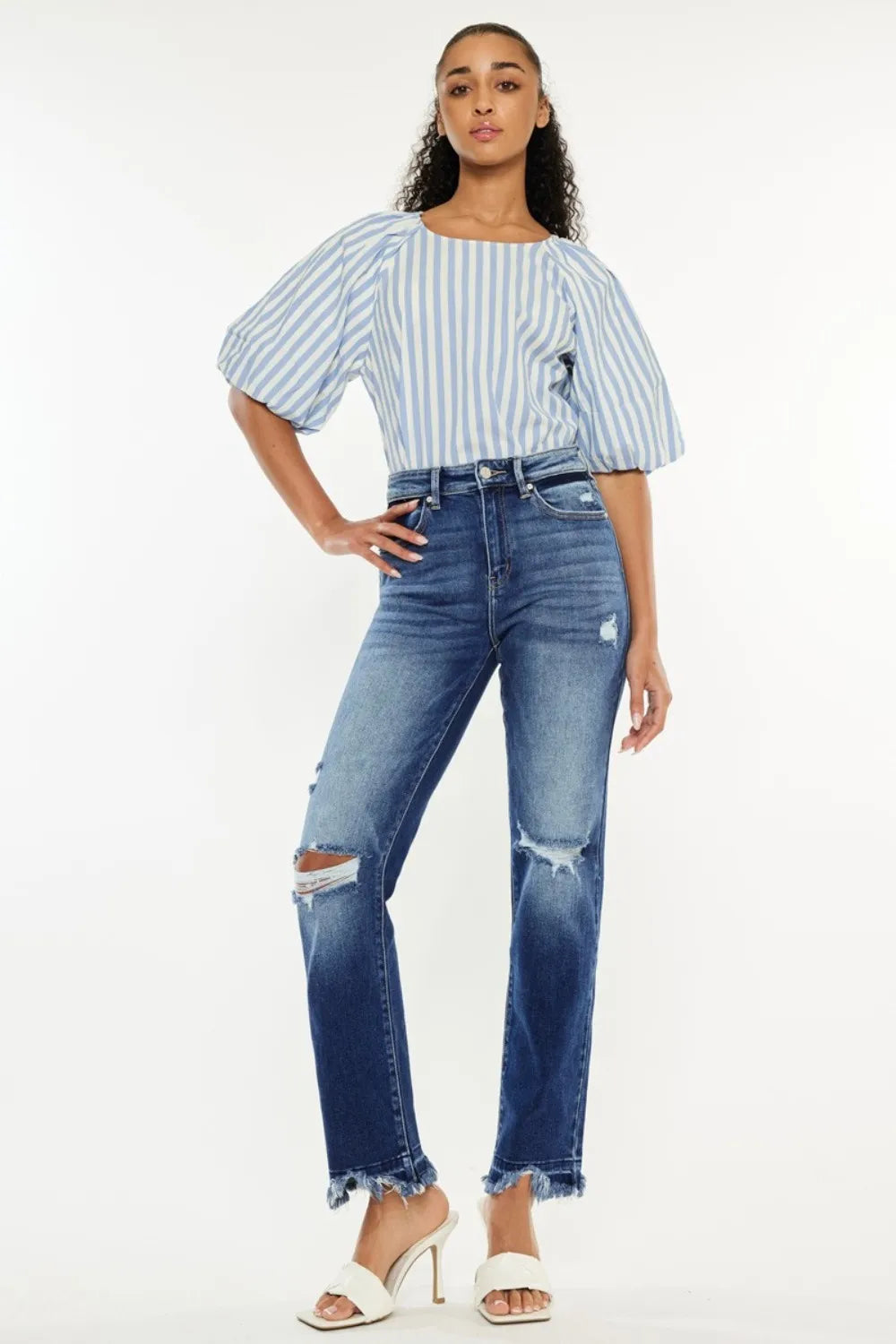 Kancan High Rise Distressed Slim Straight Jeans - Brittney MADE