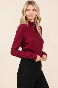 Mittoshop Mock Neck Rib Knit Long Sleeve Crop Top - Brittney MADE