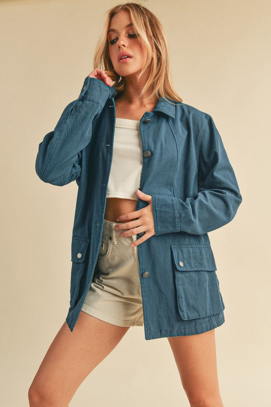 Aemi + Co Seam Detail Button Up Jacket with Pockets - Brittney MADE