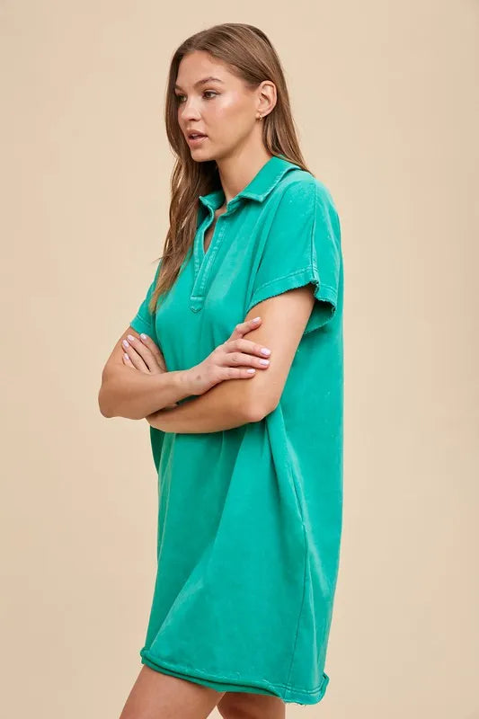 Annie Wear Mineral Washed Johnny Collar Short Sleeve Dress - Brittney MADE