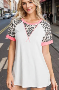 HeimishFull Size Leopard Round Neck Short Sleeve T-Shirt with Stitch Plus Size - Brittney MADE