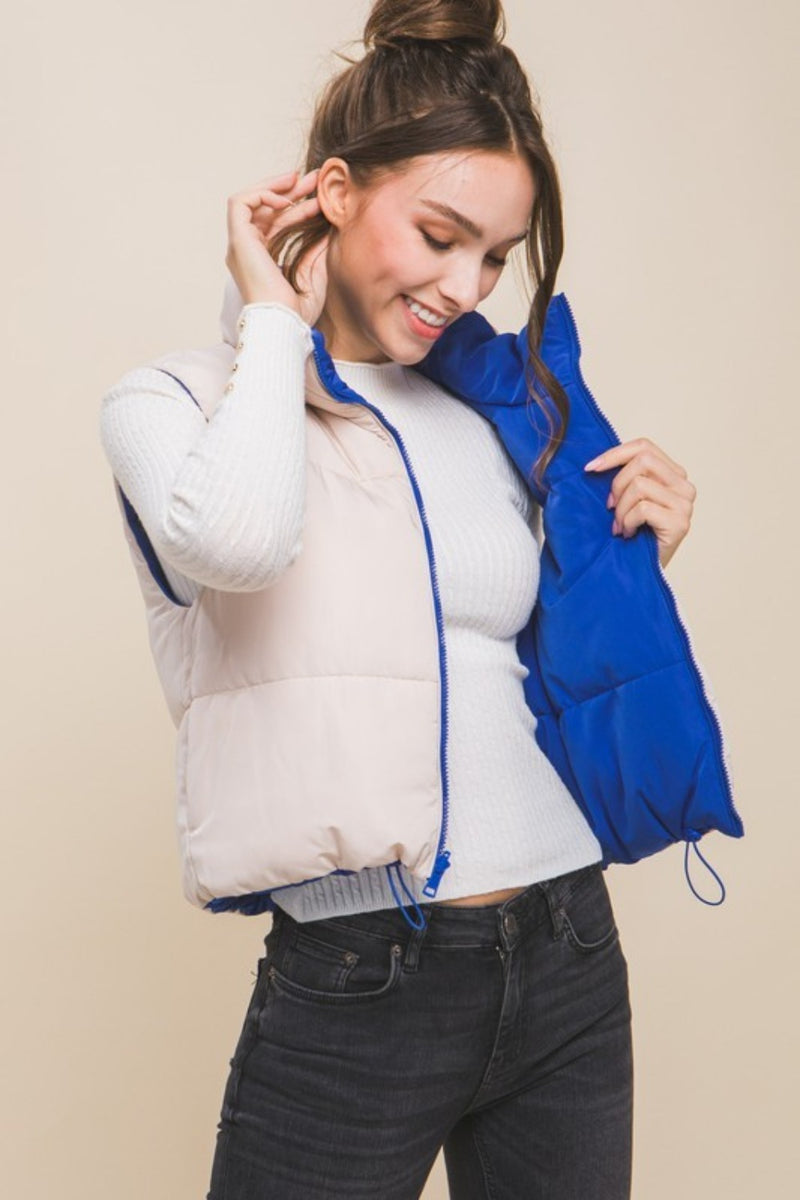 Love Tree Zip Up Cropped Contrast Reversible Vest - Brittney MADE