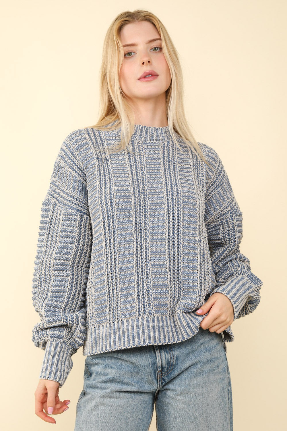 VERY J Two Tone Long Sleeve Sweater - Brittney MADE