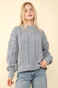 VERY J Two Tone Long Sleeve Sweater - Brittney MADE