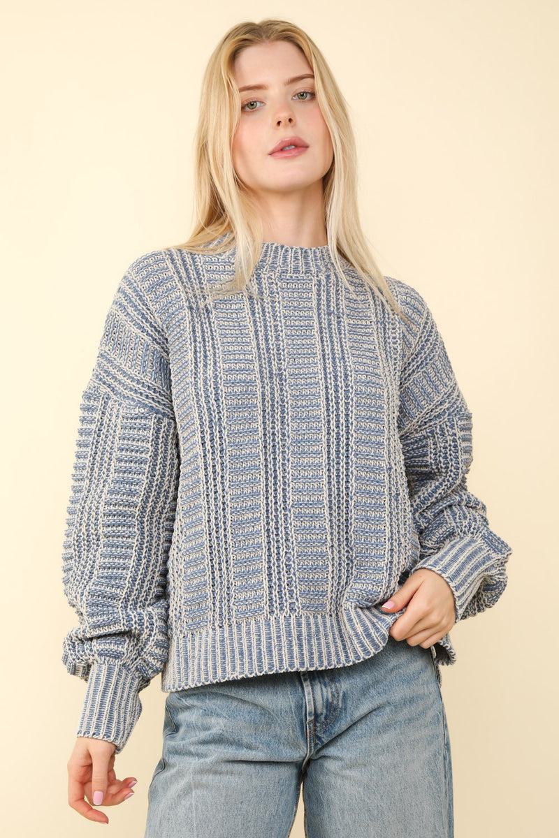 VERY J Two Tone Long Sleeve Sweater - Brittney MADE