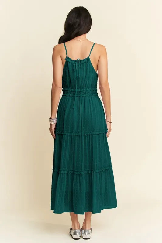 Davi & Dani Texture Swiss Dot Ruffle Square Neck Midi Dress - Brittney MADE