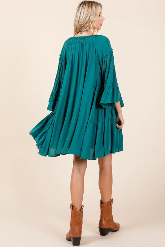 Mittoshop Frill Tie Neck Bell Sleeve Dress - Brittney MADE