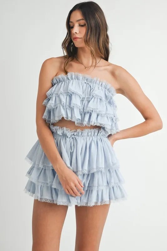 MABLE Ruffle Layered Crop Top and Mini Skirt Set - Brittney MADE