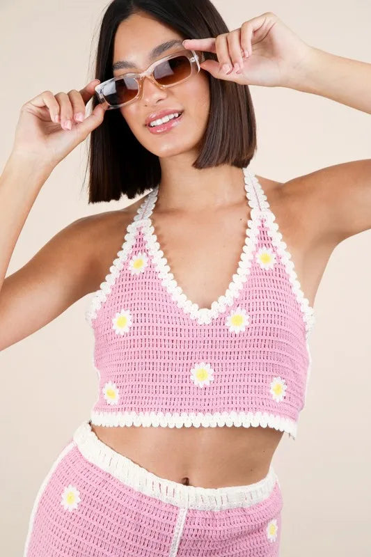 VERY J Floral Crochet Top and Shorts Set - Brittney MADE