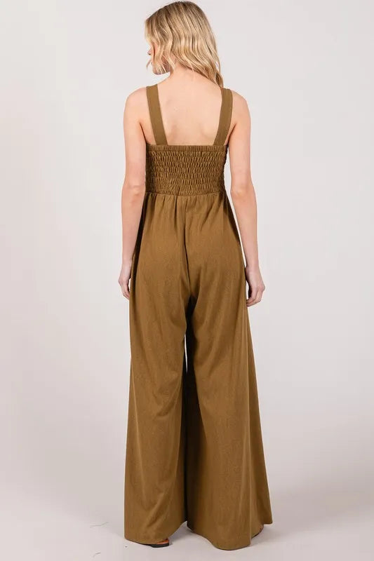 SAGE+FIG Smocked Flowy Wide Leg Jumpsuit - Brittney MADE