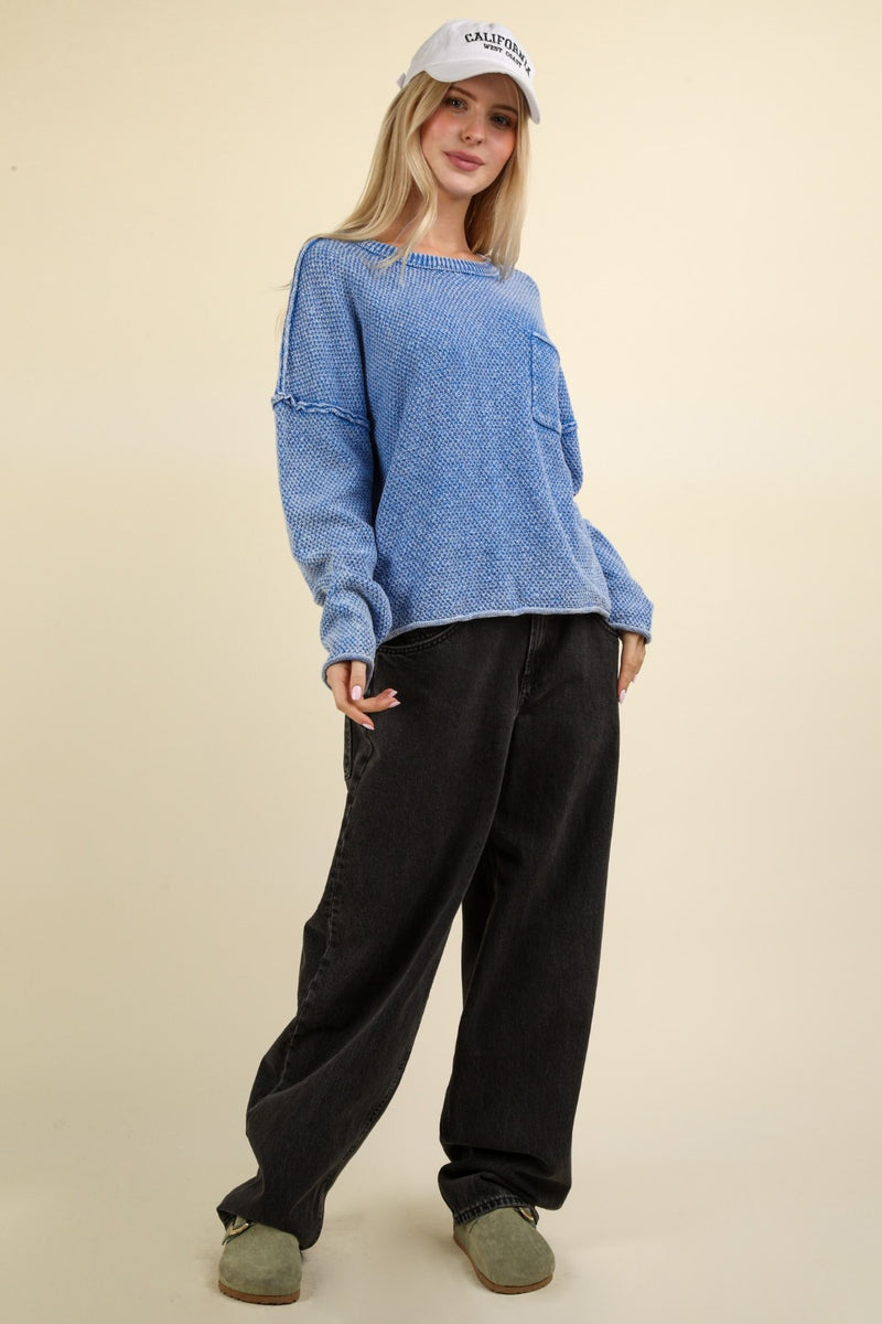 VERY J Mineral Washed Exposed Seam Sweater - Brittney MADE