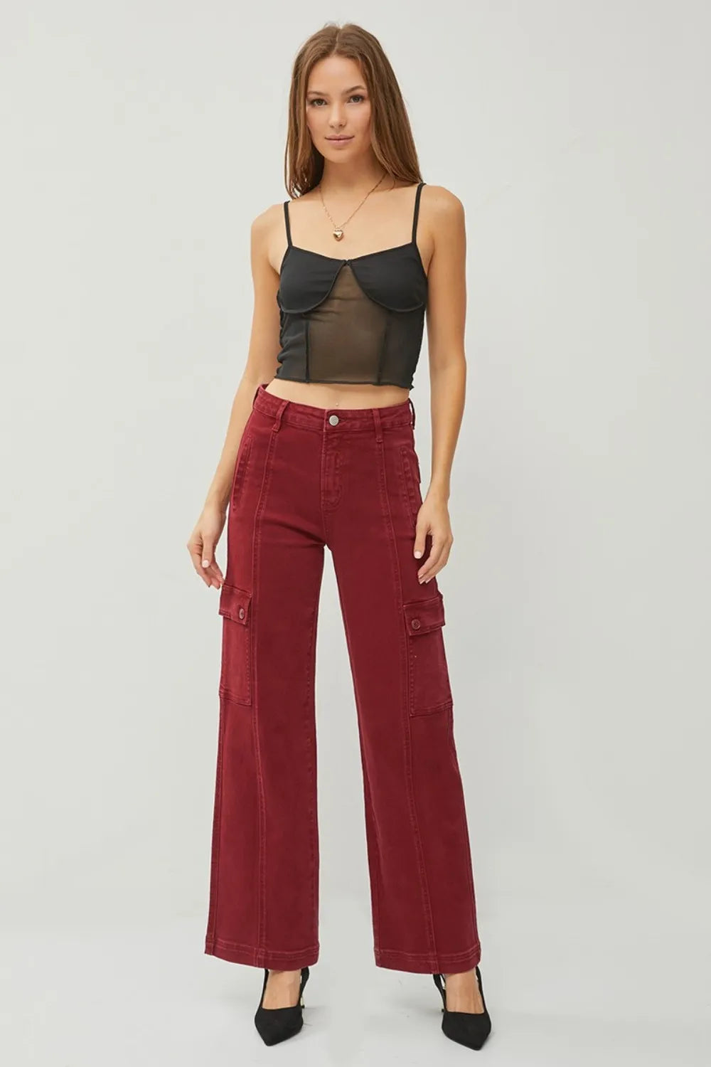 RISEN Full Size High Rise Wide Leg Cargo Jeans - Brittney MADE