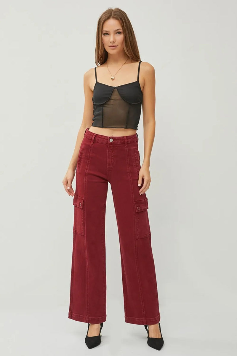 RISEN Full Size High Rise Wide Leg Cargo Jeans - Brittney MADE