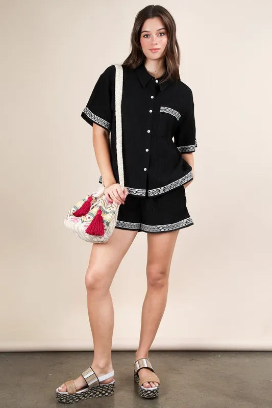 VERY J Crinkled Woven Shirt Top & Shorts Set - Brittney MADE