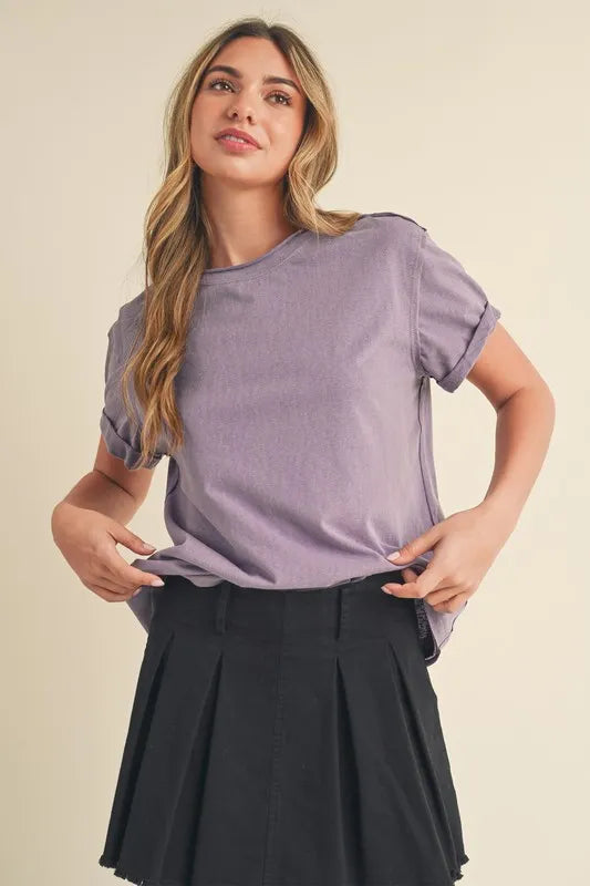 Aemi + Co Exposed Seam Round Neck Short Sleeve T-Shirt - Brittney MADE
