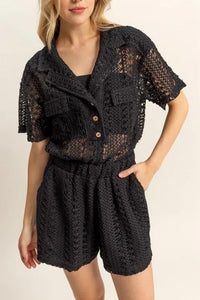 HYFVE Crochet Button Front Short Sleeve Romper - Brittney MADE