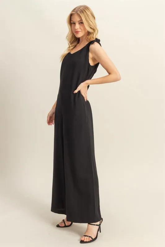 HYFVE Cutout Back Knotted Strap Wide Leg Jumpsuit - Brittney MADE