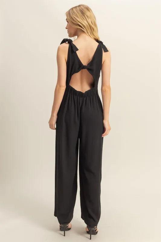 HYFVE Cutout Back Knotted Strap Wide Leg Jumpsuit - Brittney MADE