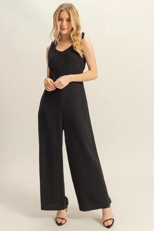 HYFVE Cutout Back Knotted Strap Wide Leg Jumpsuit - Brittney MADE