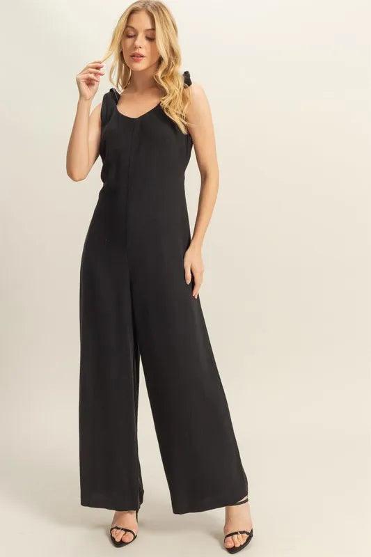HYFVE Cutout Back Knotted Strap Wide Leg Jumpsuit - Brittney MADE