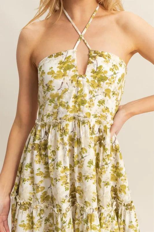 HYFVE Floral Print Halter Neck Tiered Mini Dress - Brittney MADE