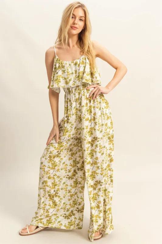 HYFVE Floral Print Spaghetti Strap Wide Leg Jumpsuit - Brittney MADE
