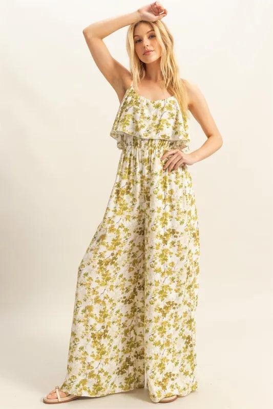 HYFVE Floral Print Spaghetti Strap Wide Leg Jumpsuit - Brittney MADE